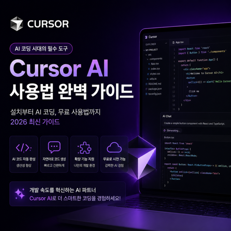 Cursor AI 사용법 완벽 가이드 | 설치부터 AI 코딩·무료 사용법까지 (2026 최신)