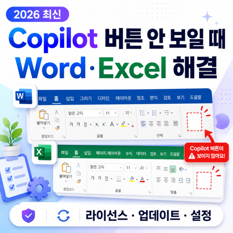Word·Excel에서 Microsoft Copilot 버튼 안 보일 때 해결 방법 (2026 최신) | 라이선스·업데이트·설정까지 한 번에 해결