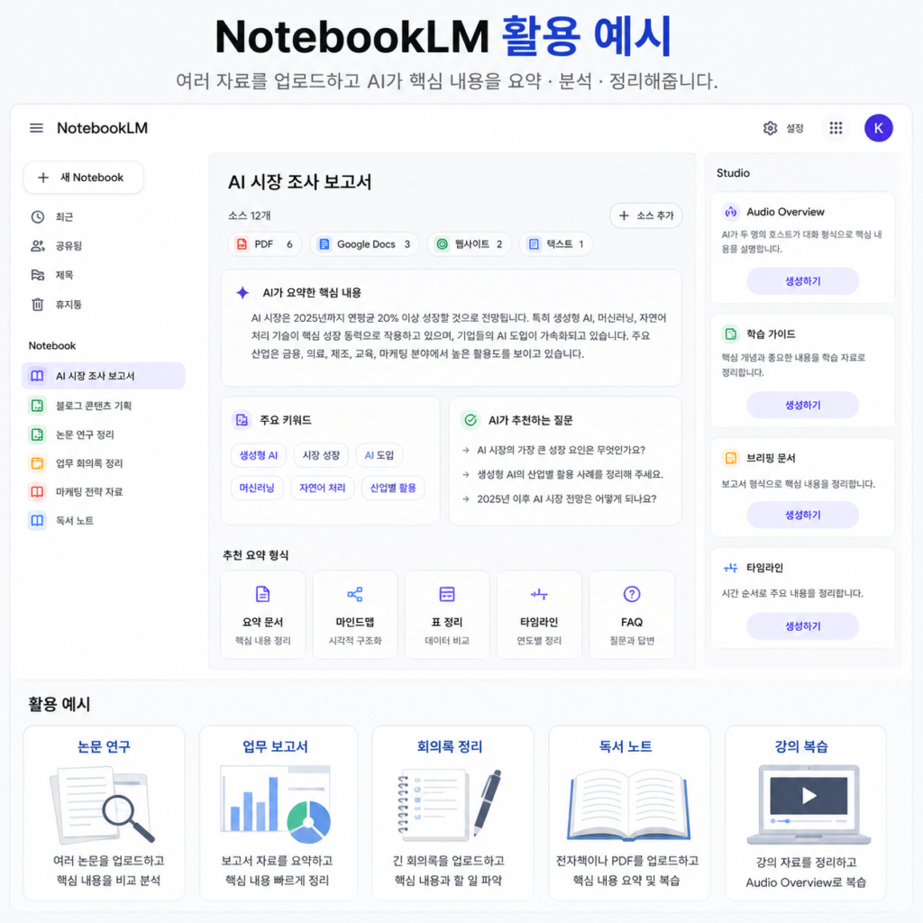NotebookLM 활용 예시 화면