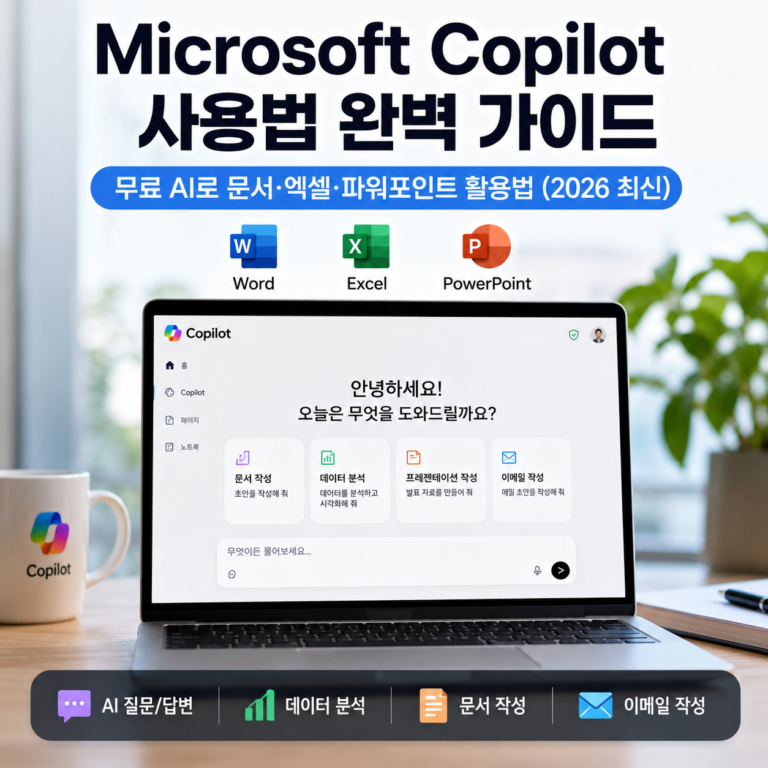 Microsoft Copilot 사용법 완벽 가이드 | 무료 AI로 문서·엑셀·파워포인트 활용법 (2026 최신)