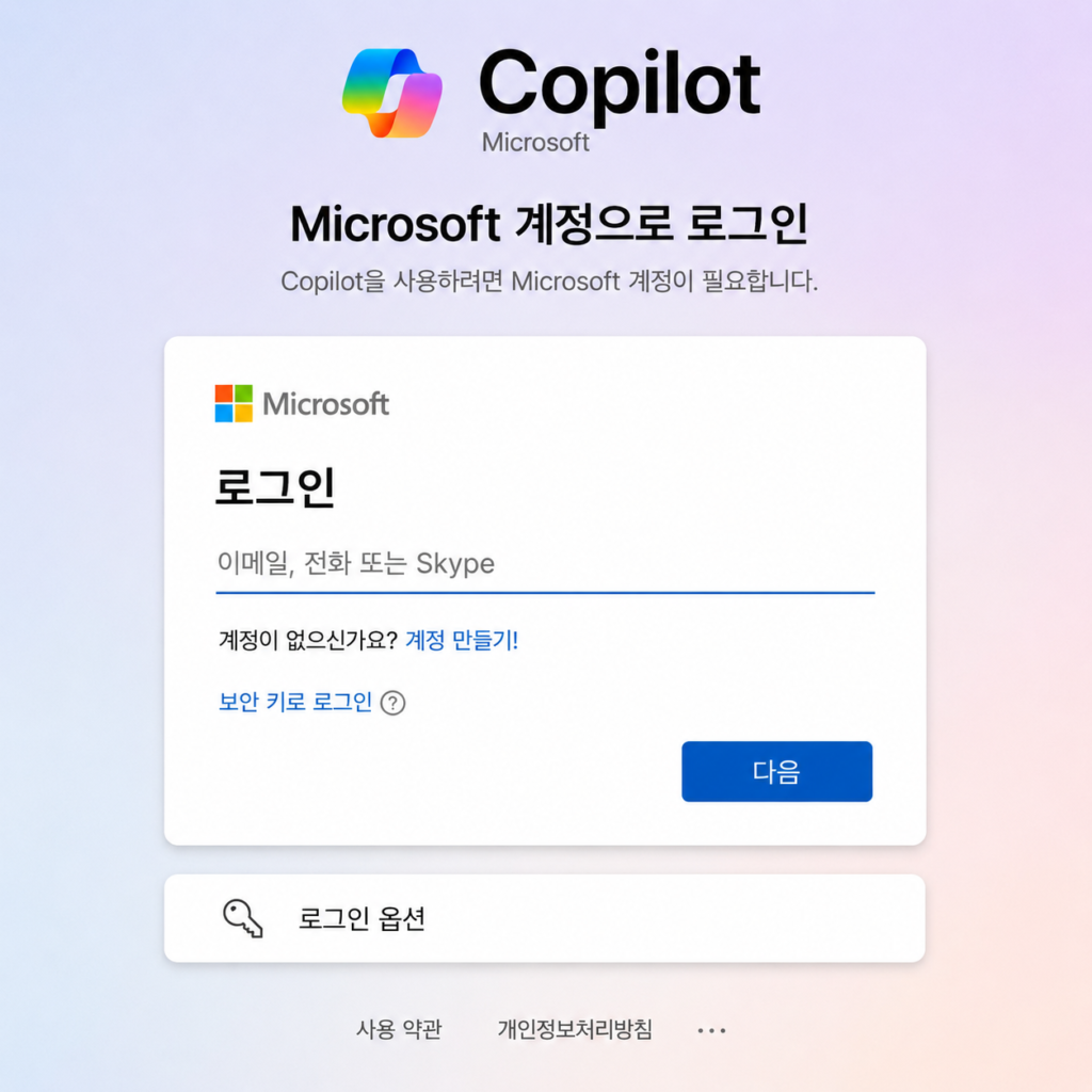 Microsoft Copilot 로그인 화면