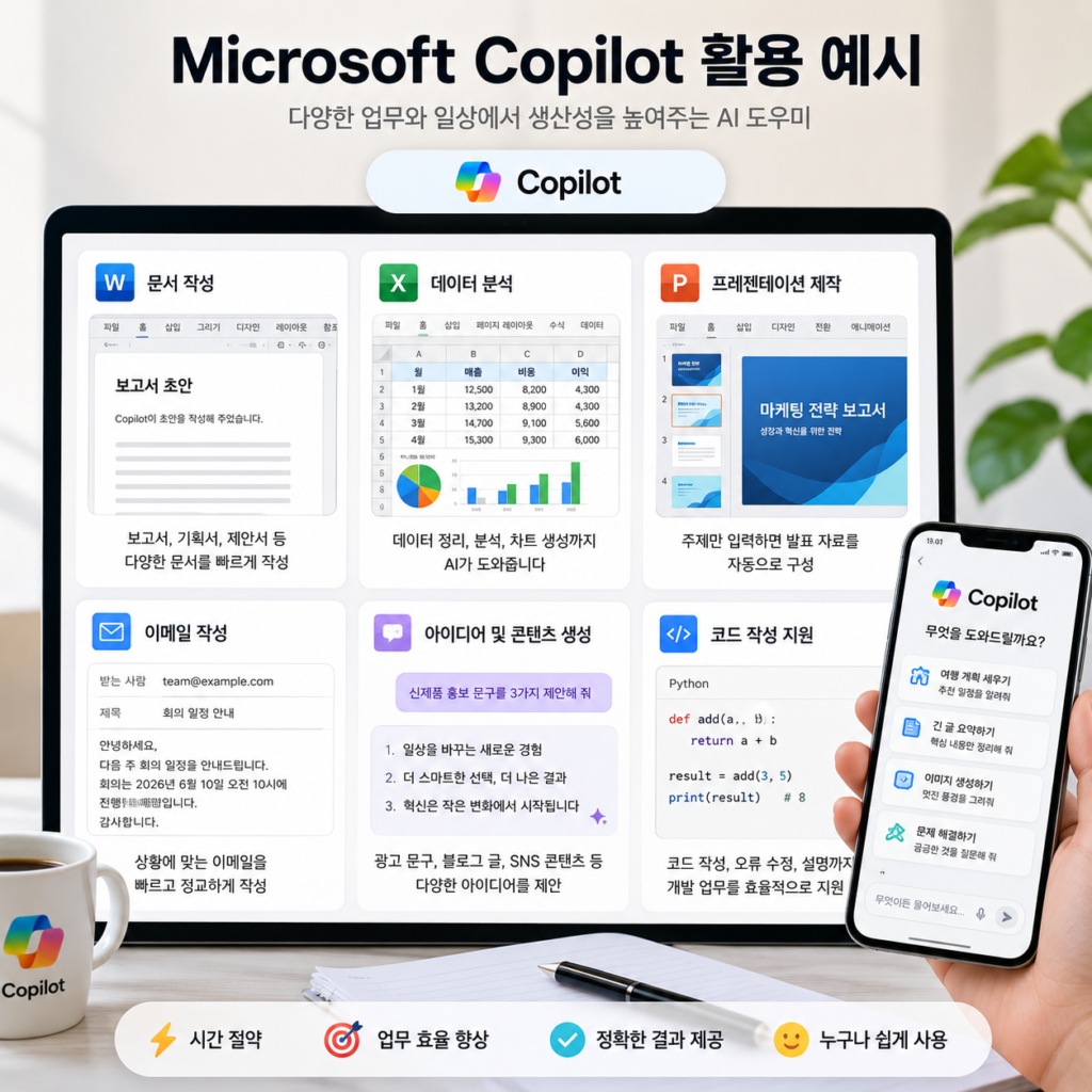 Microsoft Copilot 활용 예시 화면