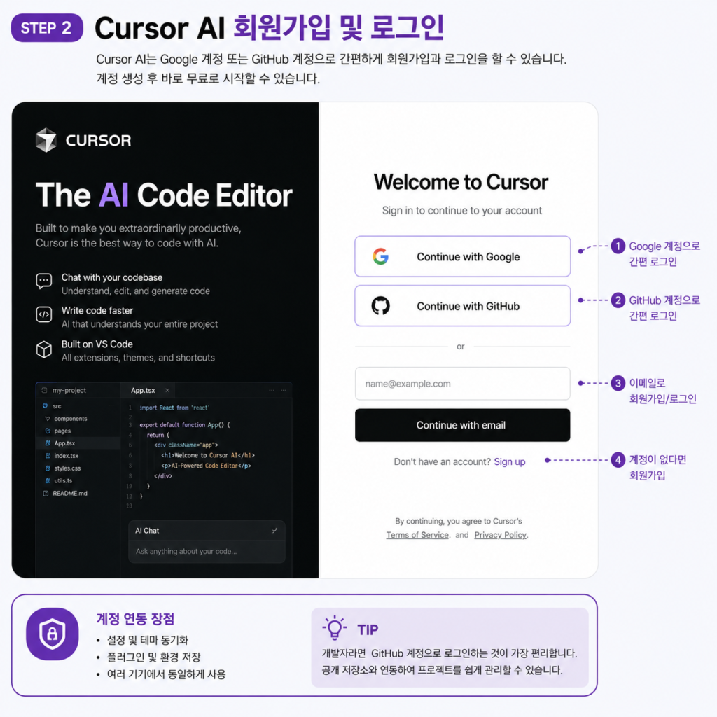 Cursor AI 사용법 회원가입 및 로그인