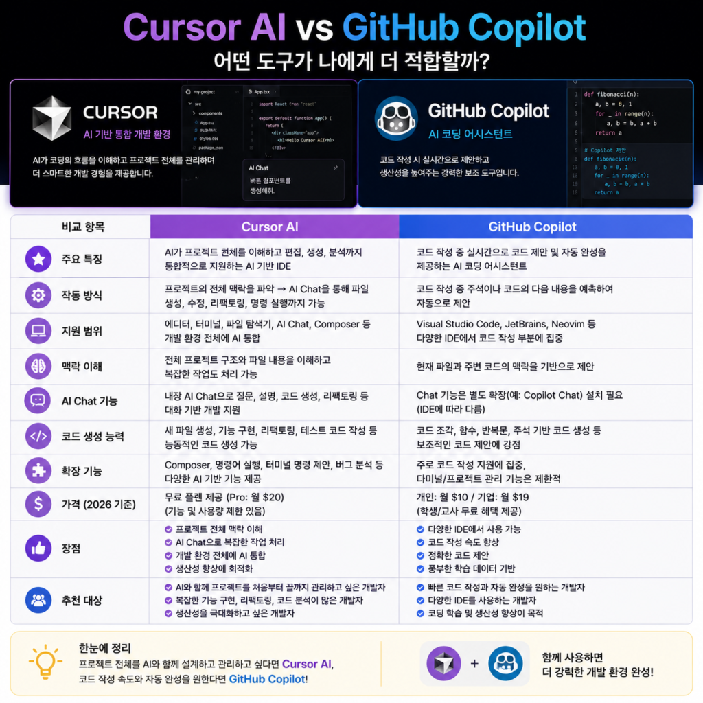 Cursor AI 사용법과 GitHub Copilot 기능 비교
