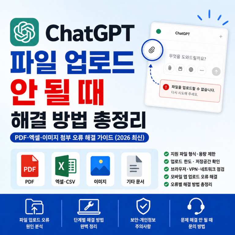 ChatGPT 파일 업로드 안 될 때 해결 방법 | PDF·엑셀·이미지 첨부 오류 총정리 (2026 최신)