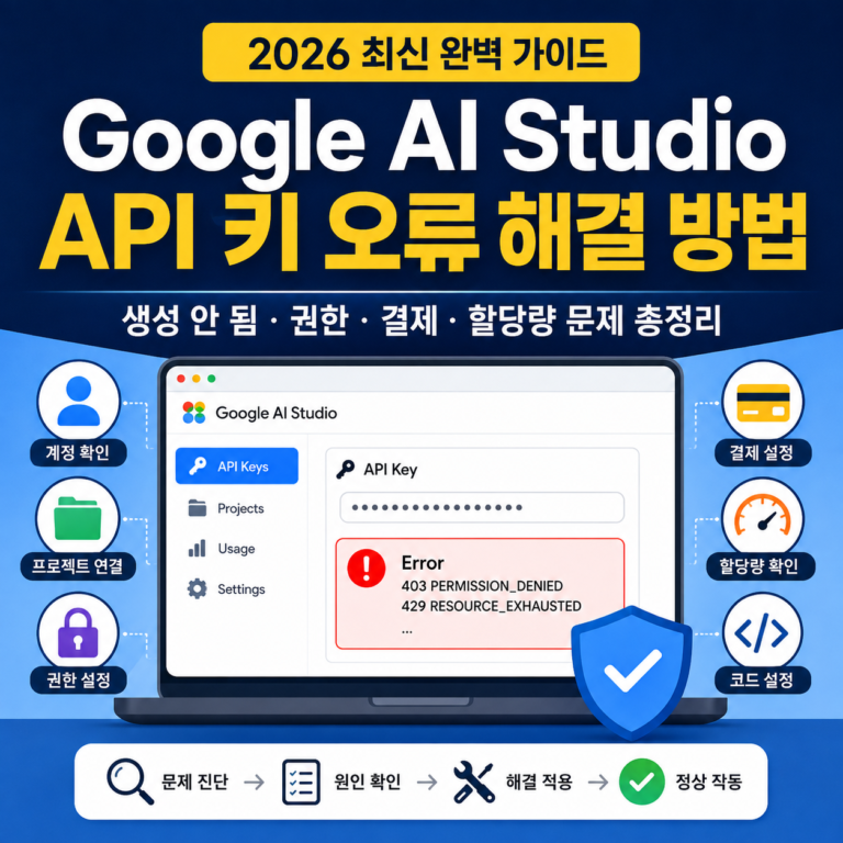Google AI Studio API 키 오류 해결 방법 | 생성 안 됨·권한·결제·할당량 문제 총정리 (2026 최신)