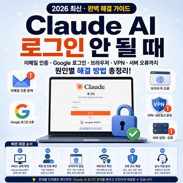 Claude AI 로그인 안 될 때 해결 방법 (2026 최신) | 이메일 인증·Cloudflare·VPN·브라우저 오류 총정리