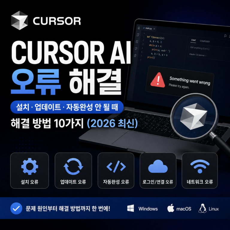 Cursor AI 오류 해결 | 설치·업데이트·자동완성 안 될 때 해결 방법 10가지 (2026 최신)