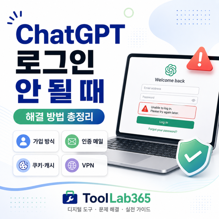 ChatGPT 로그인 안 될 때 해결 방법｜가입 방식·인증 메일·쿠키·서버 오류 총정리 (2026 최신)