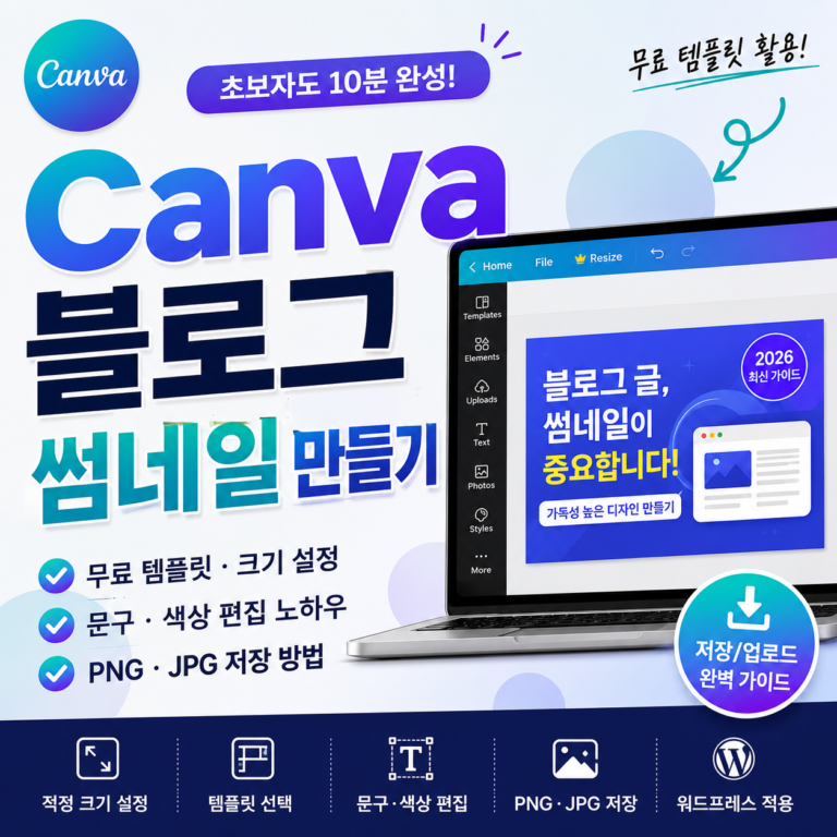 Canva 블로그 썸네일 만들기｜무료 템플릿·크기·저장 방법 총정리 (2026 최신)