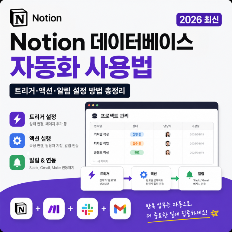Notion 데이터베이스 자동화 사용법｜트리거·액션·알림 설정 방법 총정리 (2026 최신)