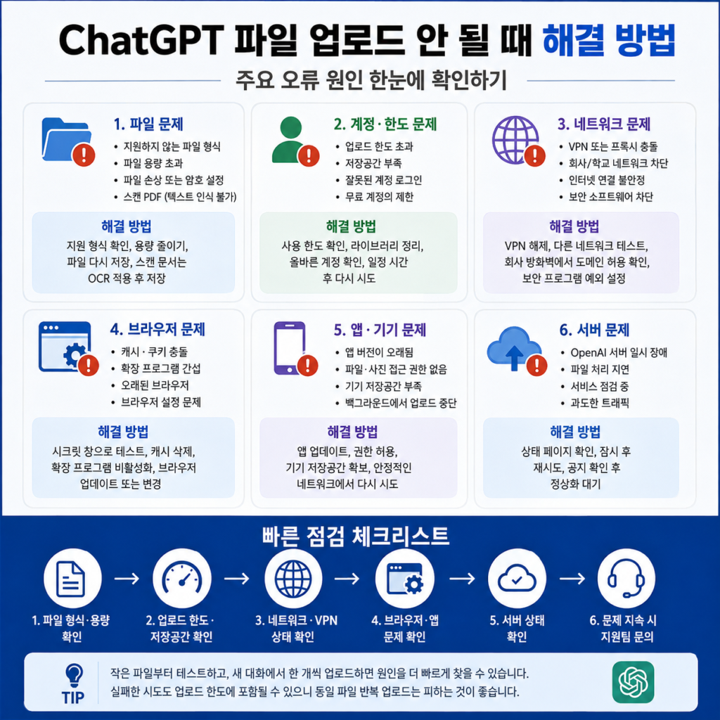 ChatGPT 파일 업로드 안 될 때 해결 방법 주요 오류 원인 확인