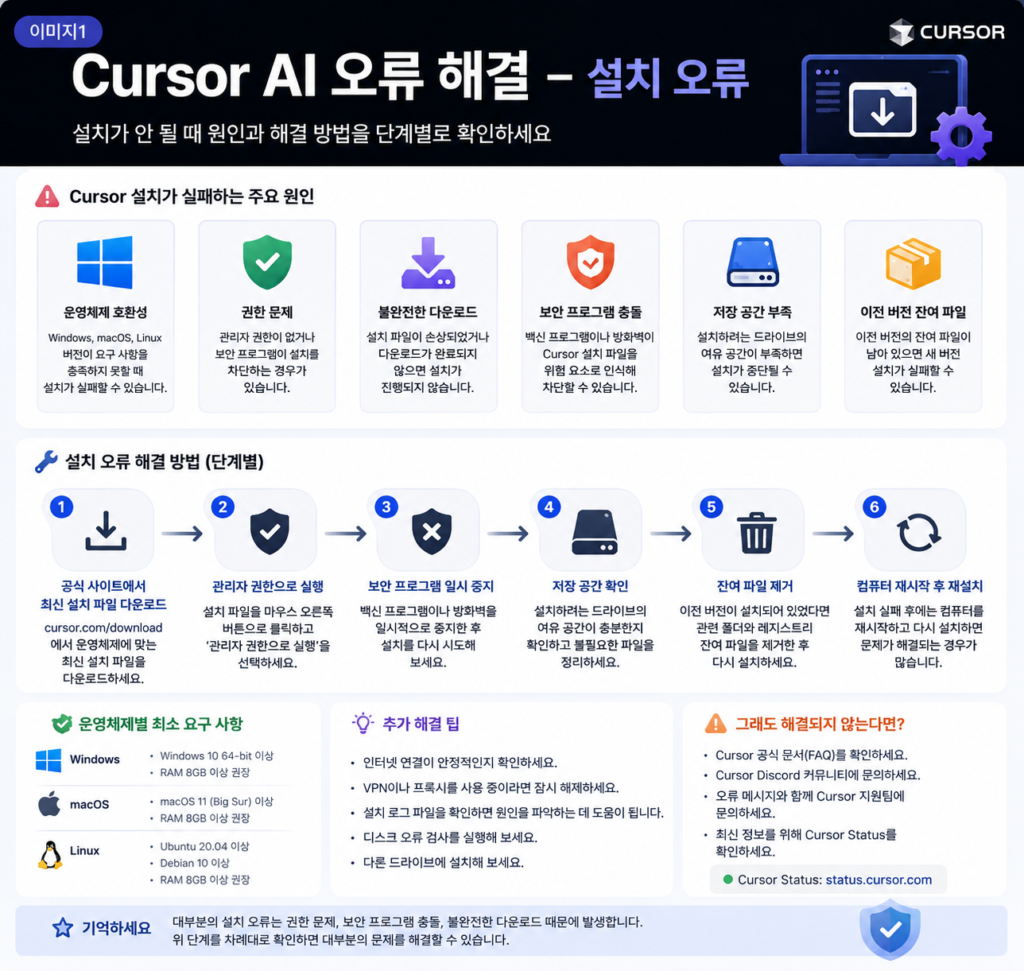 Cursor AI 오류 해결 설치 오류