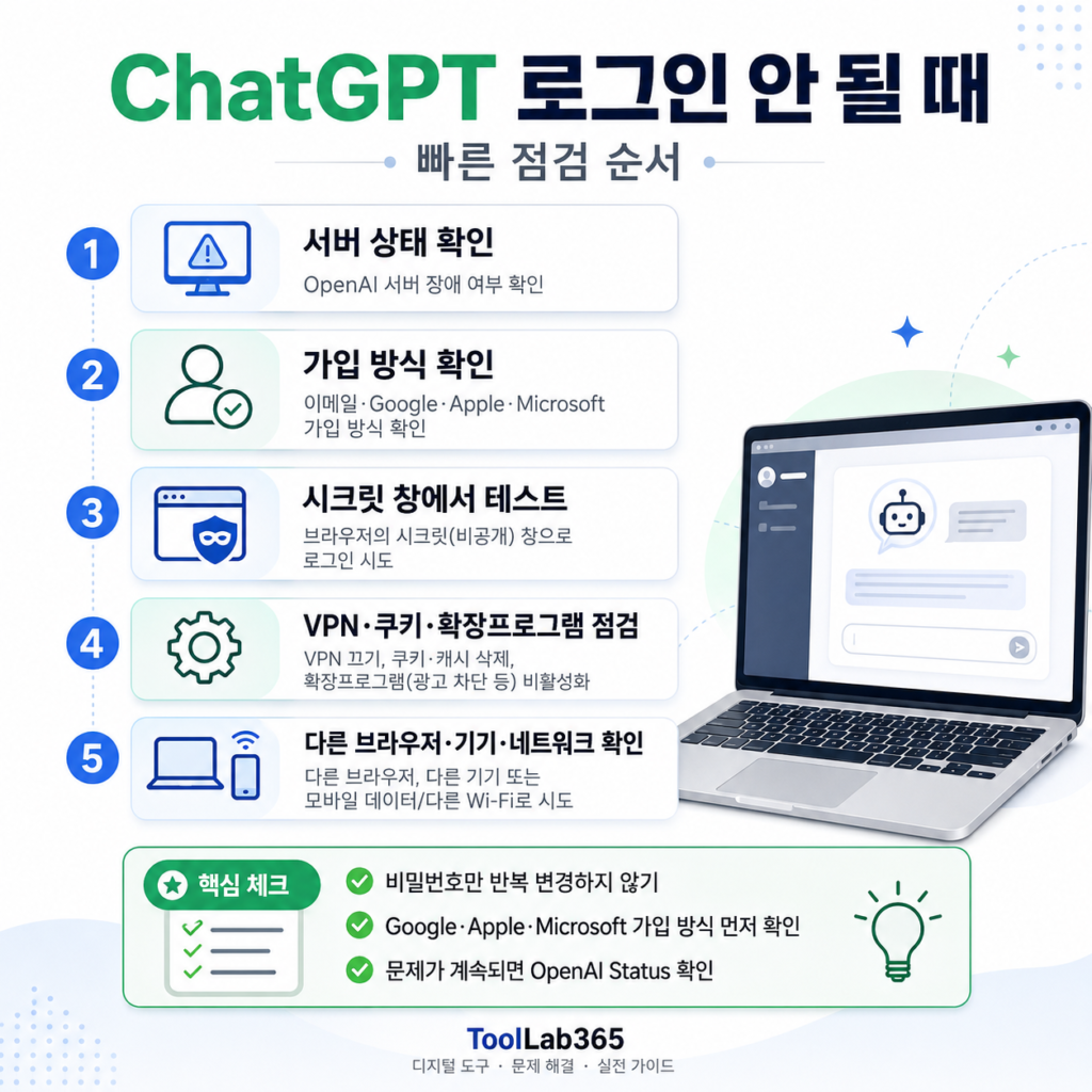 ChatGPT 로그인 안 될 때 빠른 점검 순서와 원인 구분