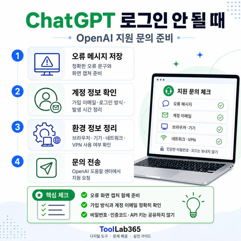 ChatGPT 로그인 안 될 때 OpenAI 지원 문의 준비사항