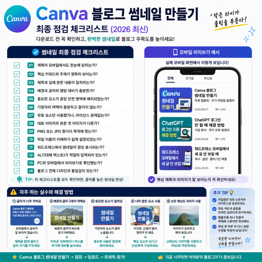 Canva 블로그 썸네일 만들기 다운로드와 워드프레스 업로드 점검표
