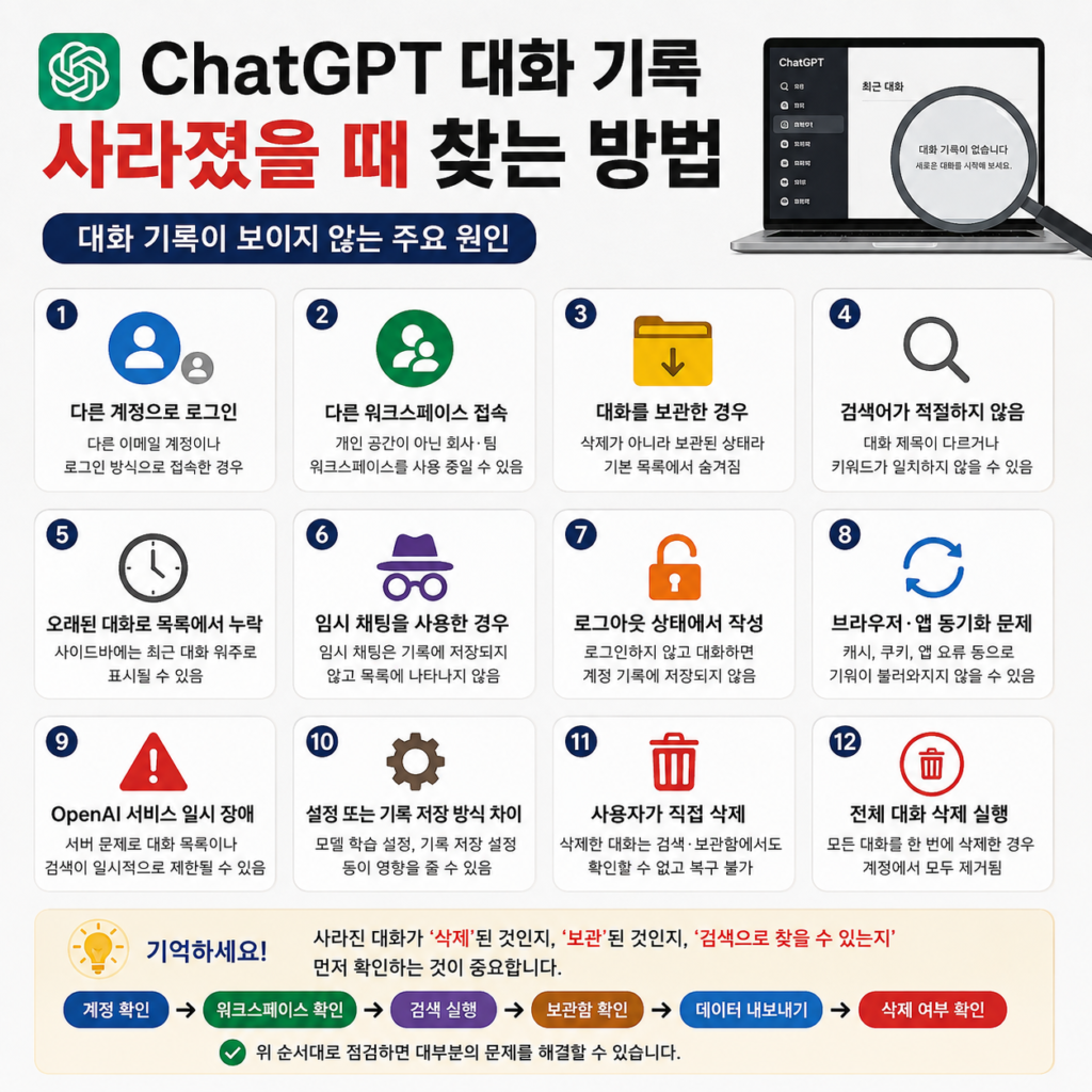 ChatGPT 대화 기록 사라졌을 때 찾는 방법 주요 원인 확인