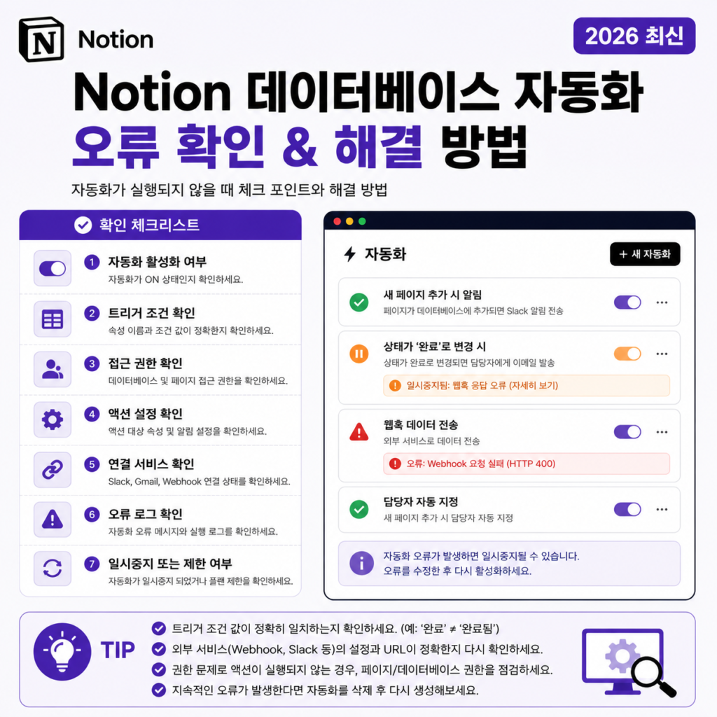 Notion 데이터베이스 자동화 오류 확인과 실행 점검