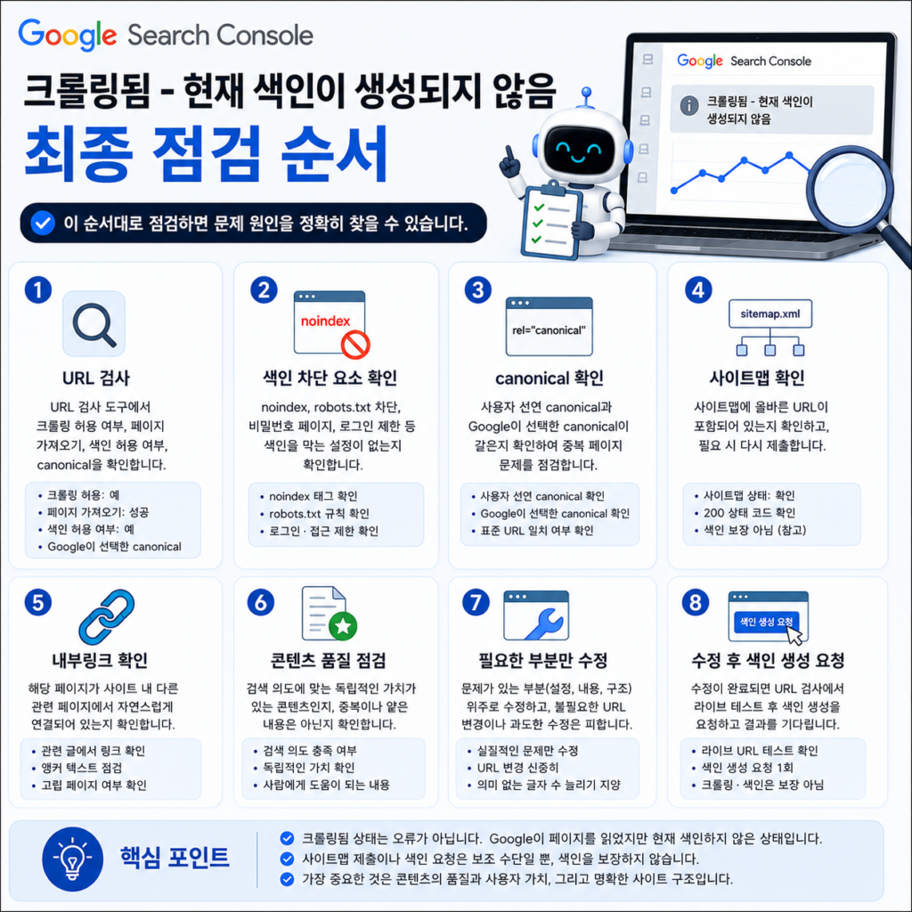 구글 서치콘솔 크롤링됨 최종 색인 점검 순서
