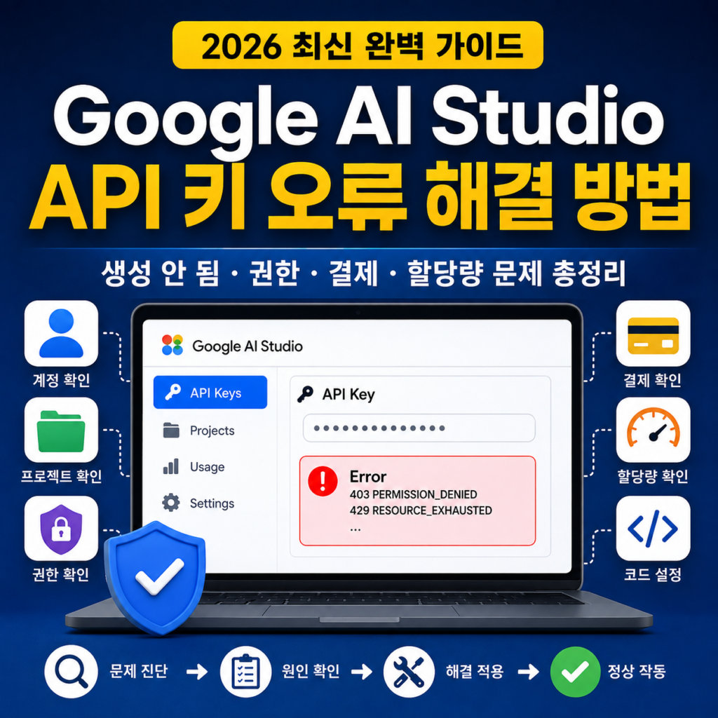 Google AI Studio API 키 오류 해결 방법 주요 원인 확인