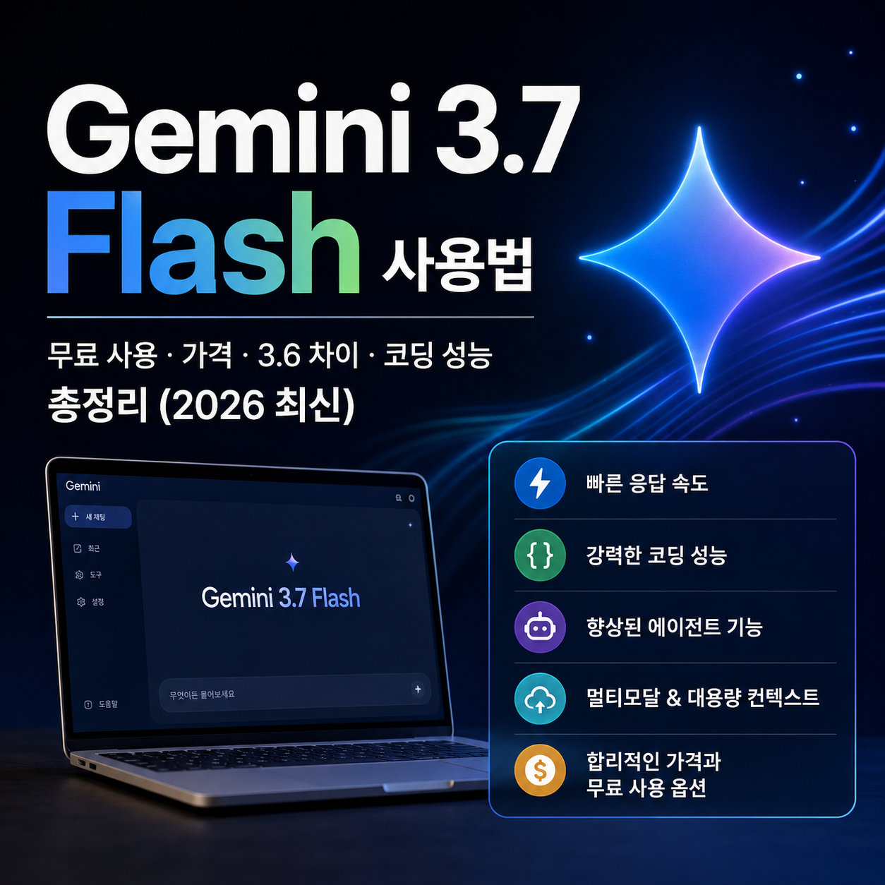 Gemini 3.7 Flash 사용법｜무료 사용·가격·3.6 차이·코딩 성능 총정리 (2026 최신)