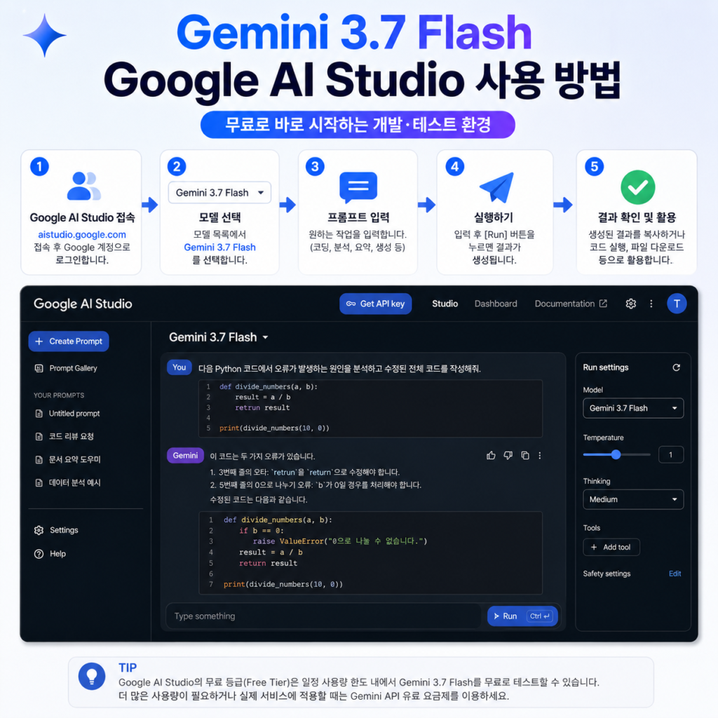 Gemini 3.7 Flash Google AI Studio 무료 사용 방법