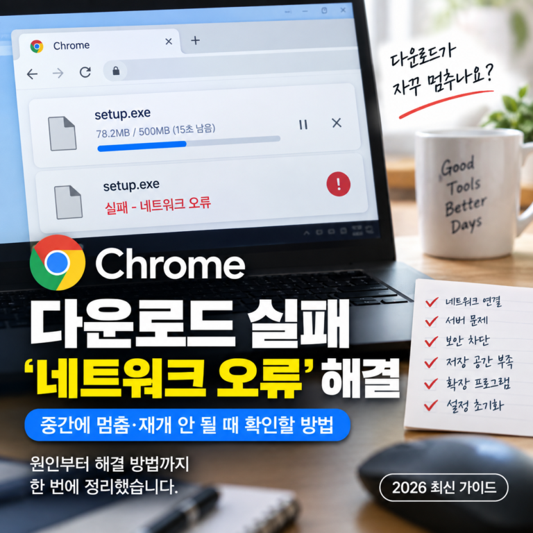Chrome 다운로드 실패 네트워크 오류로 파일이 중간에 멈추거나 재개되지 않을 때 해결 방법 안내