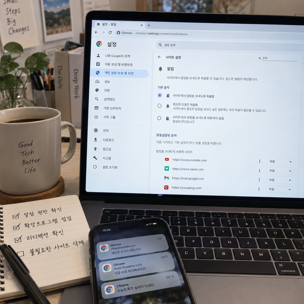 Chrome 팝업 차단했는데 왜 계속 뜰까 사이트 알림 권한 설정 화면