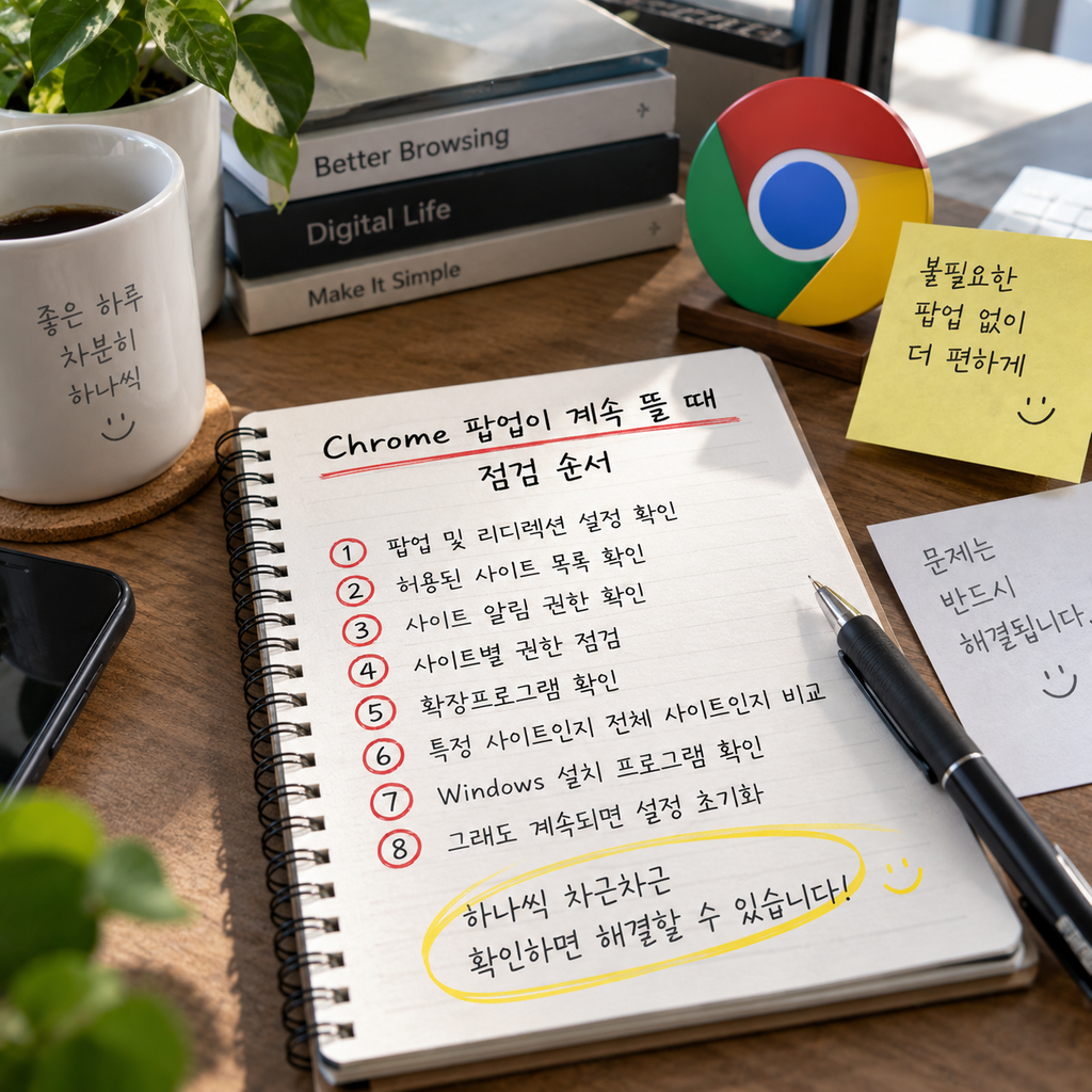 Chrome 팝업 차단했는데 왜 계속 뜰까 8단계 점검 순서 안내 이미지
