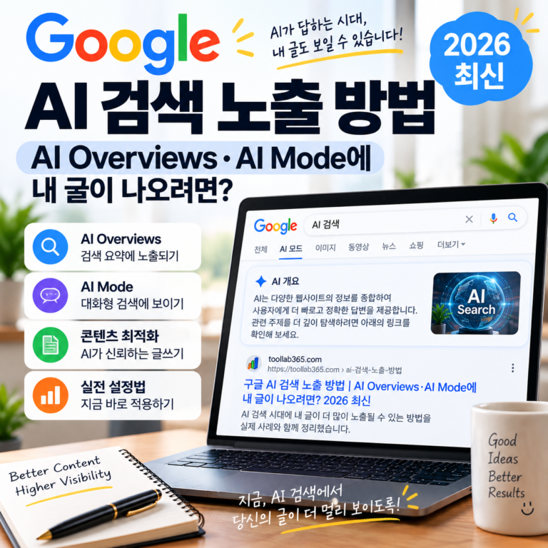 구글 AI 검색 노출 방법과 AI Overviews·AI Mode에 내 글이 노출되는 조건을 설명하는 2026 최신 가이드