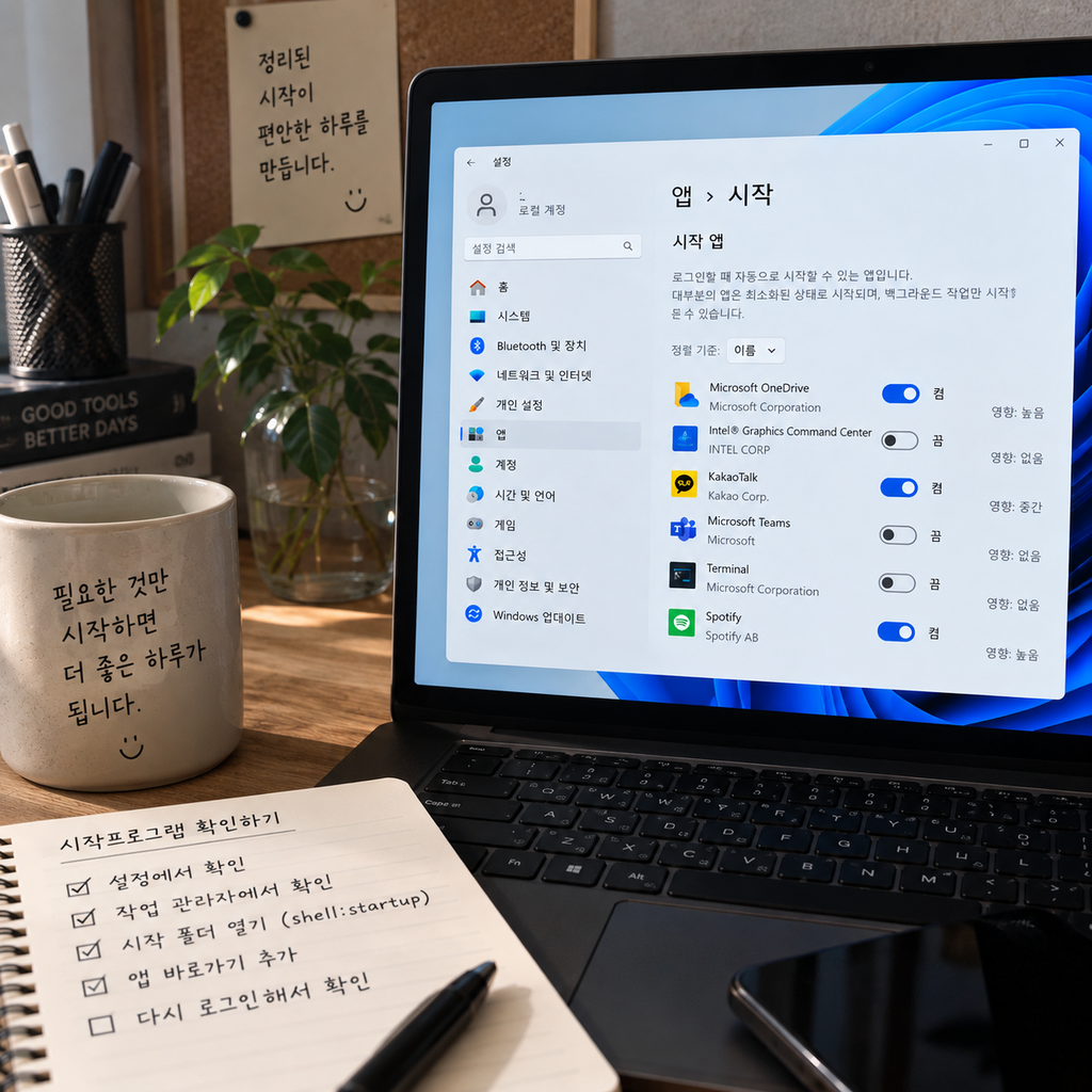윈도우11 시작프로그램 앱 안 보일 때 시작 폴더와 자동 실행 확인 방법