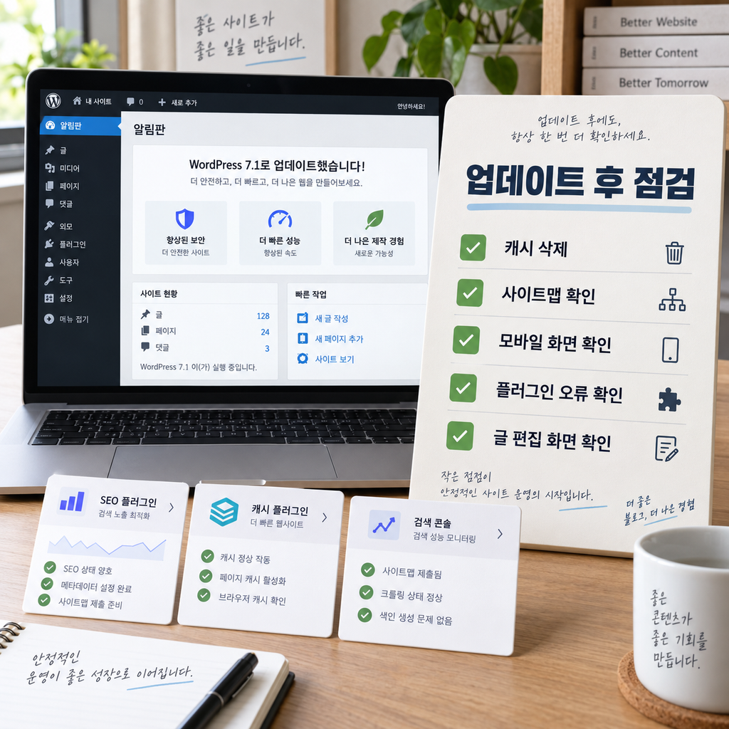 워드프레스 업데이트 후 캐시 사이트맵 플러그인 상태를 점검하는 체크리스트